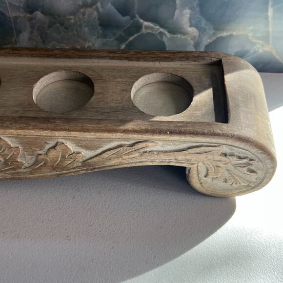 Hand-Carved Distressed Wood Candle Holder Tea Light Fits 5 Candles - Picture 5 of 15
